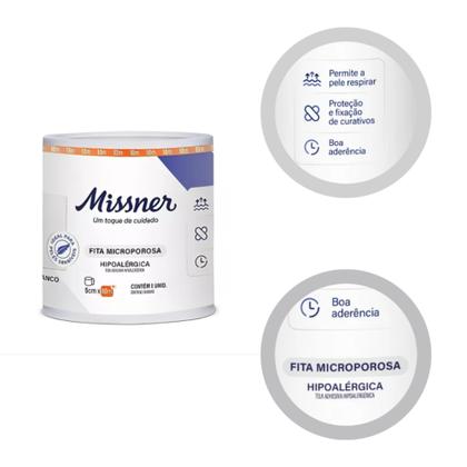 Imagem de Fita Microporosa Branca 5cm x 10m Missner - Kit com 5 Unidades