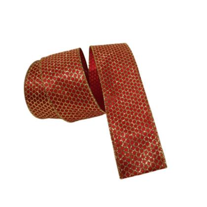 Imagem de Fita Natal Aramada Vermelha/ Dourada com Strass