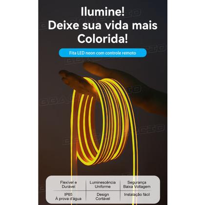 Imagem de Fita Neon Led 5m Flexível Fonte E Controle Rgb Mangueira