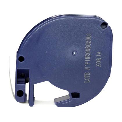 Imagem de Fita para Rotulador Compatível com Dymo 91201 12mm x 4m Plástica Branco / Preto para LT-100H LT-100T LT-2000 MT QX50 XR