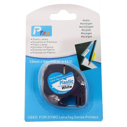 Imagem de Fita Plástica Refil Compatível com 91331 91201 Branca 12mm p/ Rotulador Dymo Letratag LT-100H LT-100T Plus Label Maker QX50 XR MT