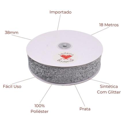 Imagem de Fita sintetica com glitter 38mm em poliester com 18 metros