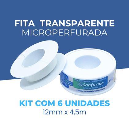 Imagem de Fita Trasparente Microperfurada Sanfarma 12mm x 4,5m 6 Unid