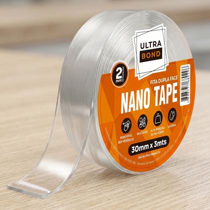 Imagem de Fita Ultrabond Nano Tape Gel Espessura 2mm - Adesivo Extra Forte - 30mm X 3 Metros Transparente Lisa