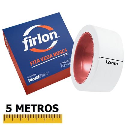 Imagem de Fita Veda Rosca Teflon 12mm x 5m  Firlon  Kit 05 Un