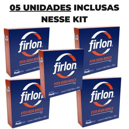 Imagem de Fita Veda Rosca Teflon 12mm x 5m  Firlon  Kit 05 Un