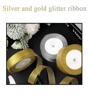 Imagem de Fita YASEO Silver Glitter 2 polegadas de largura 25 jardas de comprimento