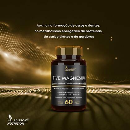 Imagem de Five Magnesium 5 Magnésio Taurato Quelato Bisglicinato Cloreto 180 cápsulas - Alisson Nutrition