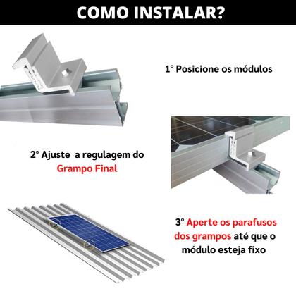 Imagem de Fixador Grampo Final End Clamp Regulável Linha C Placa Painel Solar Alumínio e Inox  Perfil Master  Kit 02 Un