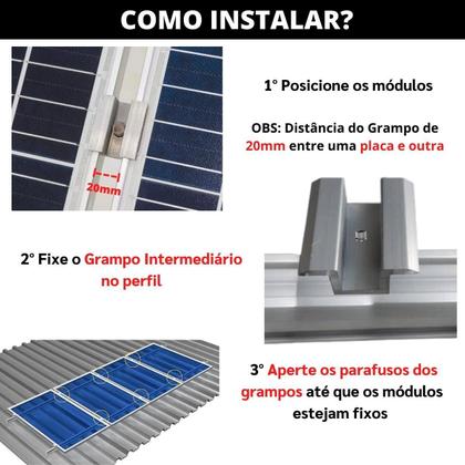 Imagem de Fixador Grampo Middle Clamp Linha C Placa Painel Solar Kit 2