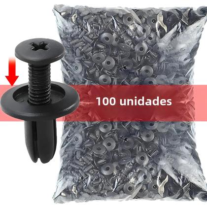 Imagem de Fixadores Automáticos de Plástico Preto 8mm (100 Peças) - Para Painel de Porta e Para-choque