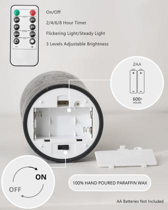 Imagem de Flameless Candles Stmarry Distressed Gradient Grey, conjunto de 3