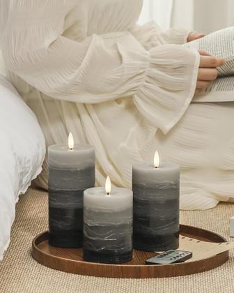 Imagem de Flameless Candles Stmarry Distressed Gradient Grey, conjunto de 3