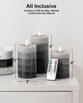 Imagem de Flameless Candles Stmarry Distressed Gradient Grey, conjunto de 3