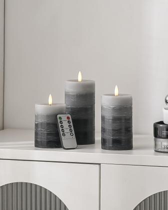 Imagem de Flameless Candles Stmarry Distressed Gradient Grey, conjunto de 3