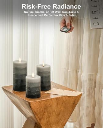 Imagem de Flameless Candles Stmarry Distressed Gradient Grey, conjunto de 3