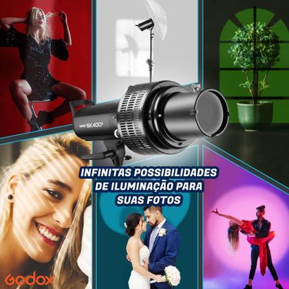 Imagem de Flash Estúdio Godox Sk400ii Com Tripé + Kit Lente Projeção Gelatina E Efeito Janela