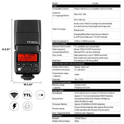 Imagem de Flash GODOX TT350N 2.4G TTL sem fio para câmera Nikon