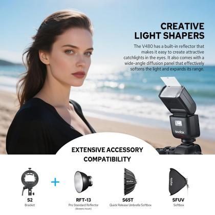 Imagem de Flash Godox V480S V480-S TTL para Sony com HSS sem fio 2.4G