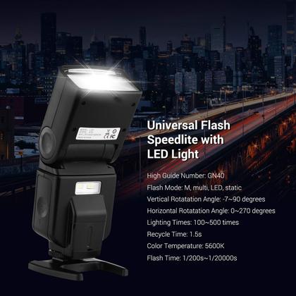 Imagem de Flash Speedlite Andoer GN40 LED ajustável para câmeras DSLR