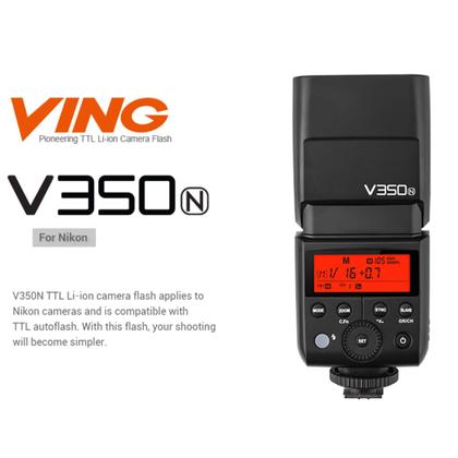 Imagem de Flash TTL GODOX V350N para Nikon 1/8000s GN36 HSS 0,1s-1,7s Tempo de reciclagem com bateria de 2000mAh 500 vezes Flash de potência total para Nikon D500 D3100 D3200 D3300 D3400 D5300 D5300 D5600 D7100 D7200 D7500 (V350-N)