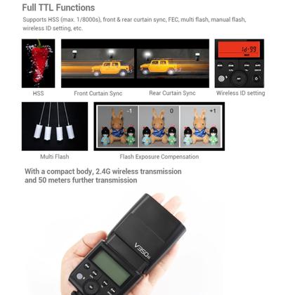 Imagem de Flash TTL GODOX V350N para Nikon 1/8000s GN36 HSS 0,1s-1,7s Tempo de reciclagem com bateria de 2000mAh 500 vezes Flash de potência total para Nikon D500 D3100 D3200 D3300 D3400 D5300 D5300 D5600 D7100 D7200 D7500 (V350-N)