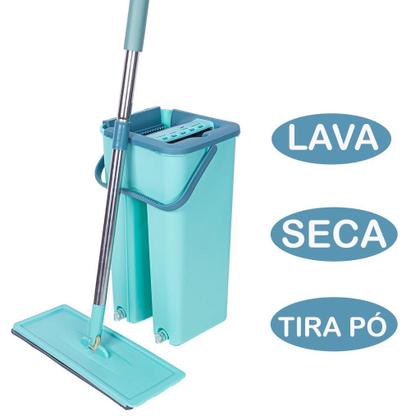 Imagem de Flat Mop Com Balde Esfregão Rodo Mágico Lava Seca Tira Pó Vassoura Limpeza Multiuso