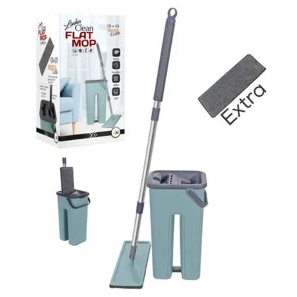 Imagem de Flat Mop Com balde Rodo Lava e Seca Limpeza Casa Com Refil