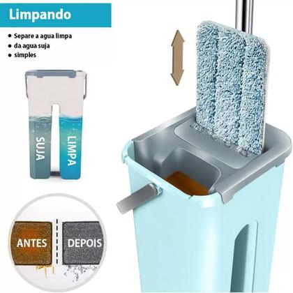 Imagem de Flat Mop Limp Com balde Esfregão Rodo Mágico Com Refil Extra