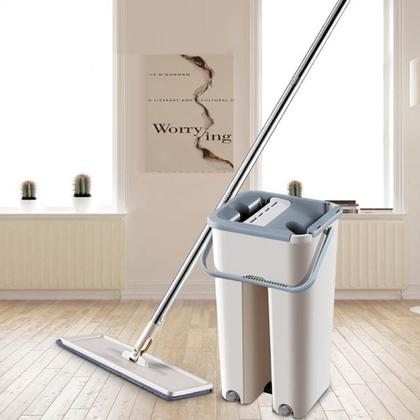 Imagem de Flat Mop Vertical Lava E Seca Rodo Mágico Multiuso Com Balde 6L + 2 Refil Microfibra