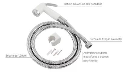 Flexível 1,20 Para Ducha Higiênica Com Gatilho BRANCO ABS - Lada Brasil Imagem de Flexível 1,20 Para Ducha Higiênica Com Gatilho BRANCO ABS