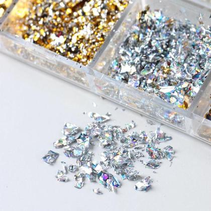 Imagem de Flocos De Alumínio Com Glitter Dourado Em 12 Cores Para Decoração De Unhas, Chips De Paillette Para