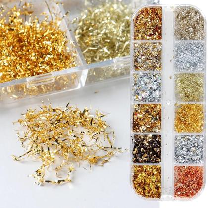 Imagem de Flocos De Alumínio Com Glitter Dourado Em 12 Cores Para Decoração De Unhas, Chips De Paillette Para