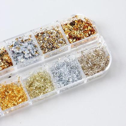 Imagem de Flocos De Alumínio Com Glitter Dourado Em 12 Cores Para Decoração De Unhas, Chips De Paillette Para
