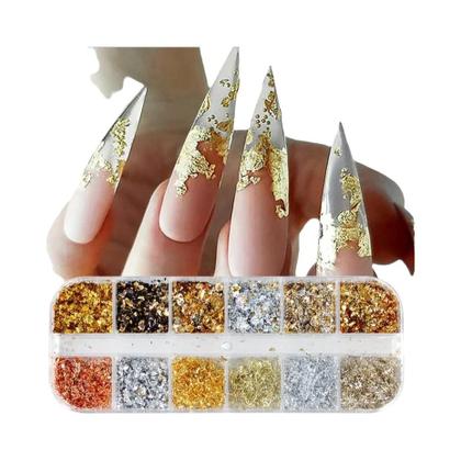 Imagem de Flocos De Alumínio Com Glitter Dourado Em 12 Cores Para Decoração De Unhas, Chips De Paillette Para
