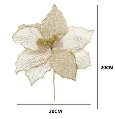 Imagem de Flor natalina poinsetia com glitter dourado 20cm