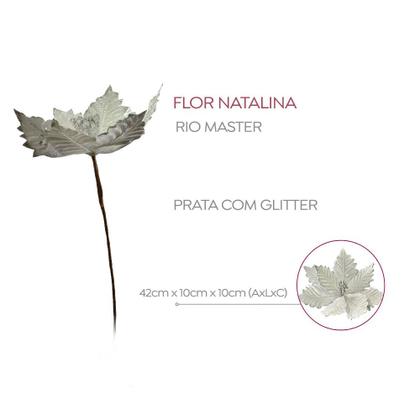 Imagem de Flor Natalina Prata com Glitter 42x10cm Rio Master