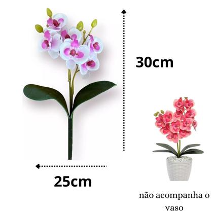 Imagem de Flor Orquídea Artificial 2 Ramos Silicone Com Folha Realista