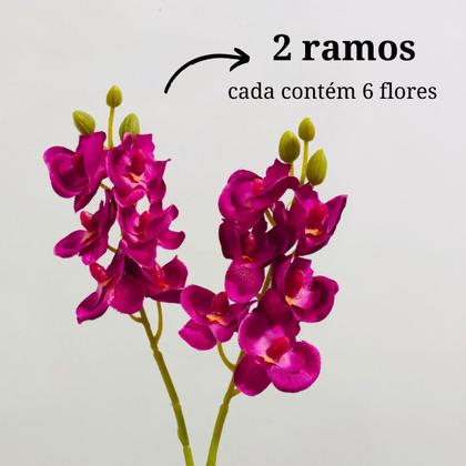 Imagem de Flor Orquídea Artificial 2 Ramos Silicone Com Folha Realista