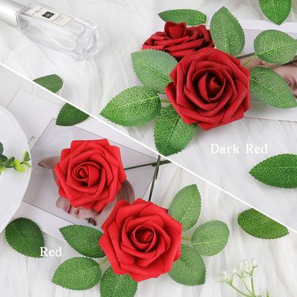 Imagem de Flores artificiais AmyHomie Red Rose 50 unidades com caule