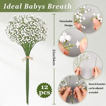 Imagem de Flores artificiais Artflower Babys Breath 12 unidades brancas