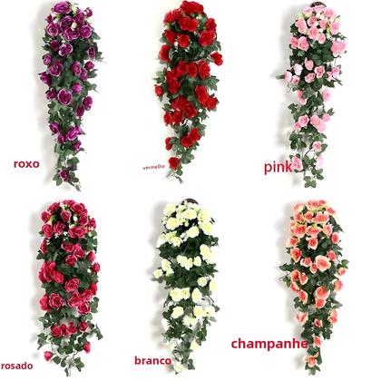 Imagem de Flores Artificiais de Rattan - Parede Pendurada com Rosas - Decoração para Casa e Casamento