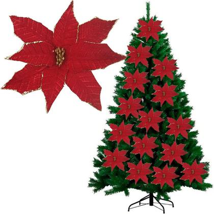 Imagem de Flores Artificial Camurça Enfeite Árvore Natal 30cm Kit 2pçs