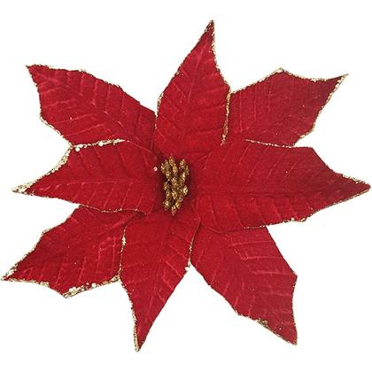 Imagem de Flores Artificial Camurça Enfeite Árvore Natal 30cm Kit 2pçs