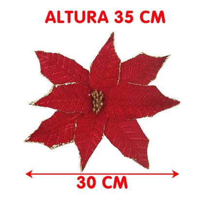 Imagem de Flores Artificial Camurça Enfeite Árvore Natal 30cm Kit 4pçs