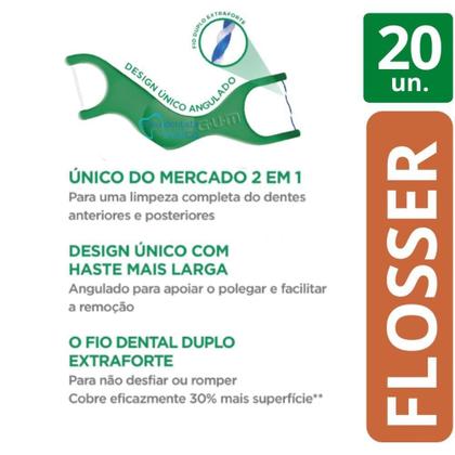 Imagem de Flosser Dual Technique 2 em 1 GUM Fio Dental Adulto com Cabo 20 unidades
