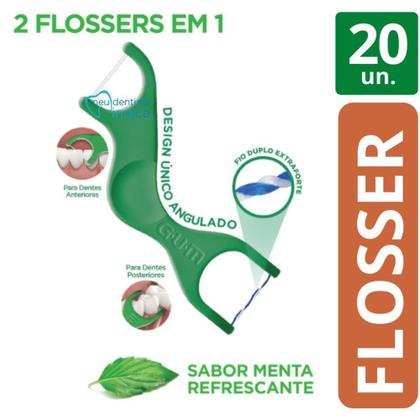 Imagem de Flosser Dual Technique 2 em 1 GUM Fio Dental Adulto com Cabo 20 unidades