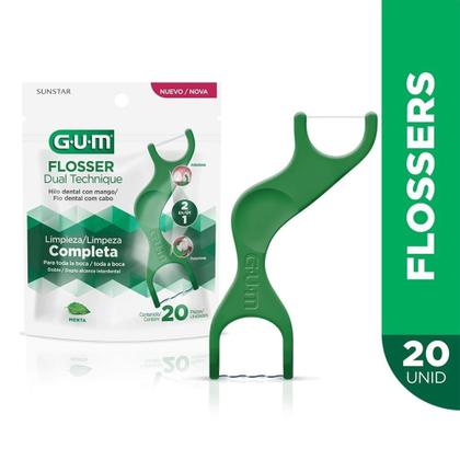 Imagem de Flosser Dual Technique 2 em 1 GUM Fio Dental Adulto com Cabo 20 unidades