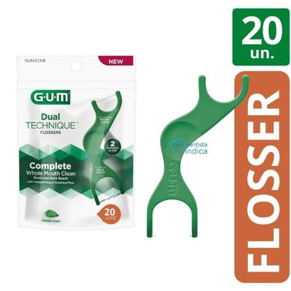 Imagem de Flosser Dual Technique 2 em 1 GUM Fio Dental Adulto com Cabo 20 unidades
