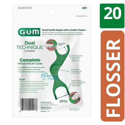 Imagem de Flosser Dual Technique 2 em 1 GUM Fio Dental Adulto com Cabo 20 unidades